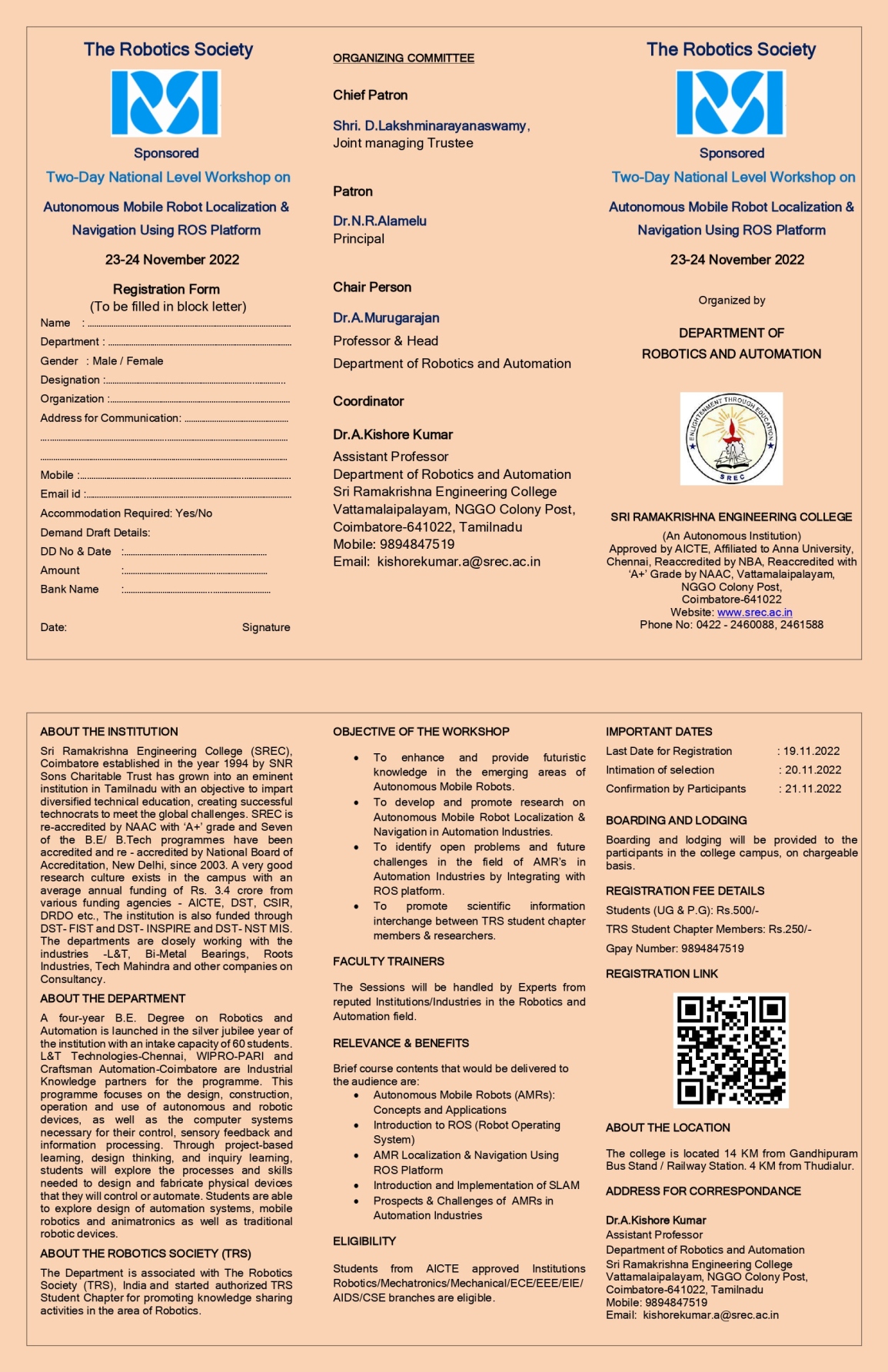 Two-Day National Level Workshop on Autonomous Mobile Robot Localization and Navigation Using ROS Platform 2022